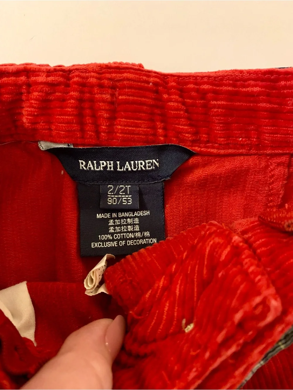 Ralph Lauren Red Corduroy Ruffle Skirt with Navy & Yellow Striped Belt